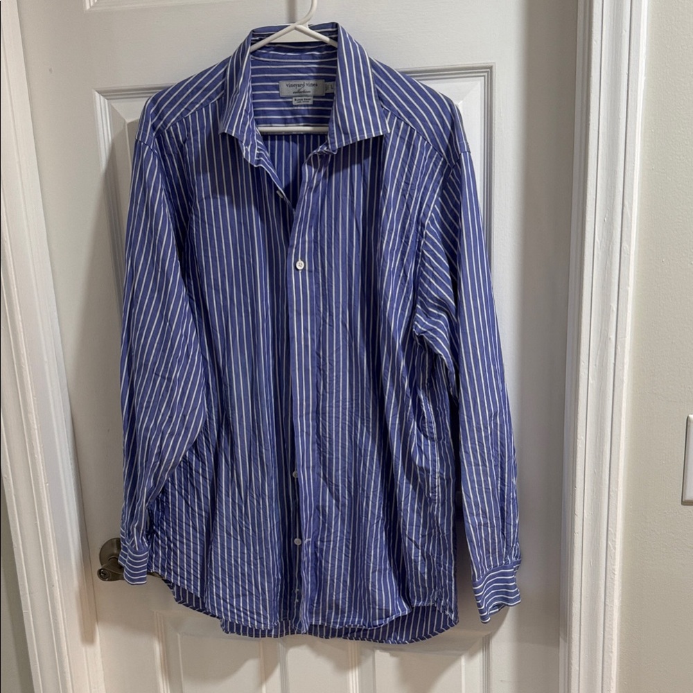 Vineyard Vines Blue and White Vertical Stripe Dress Shirt